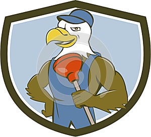 Bald Eagle Plumber Plunger Crest Cartoon
