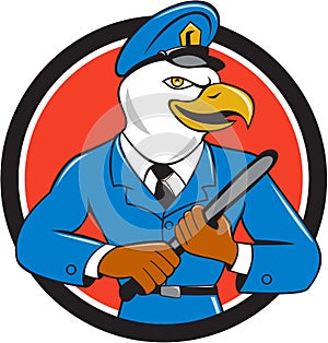 Bald Eagle Policeman Baton Circle Cartoon photo
