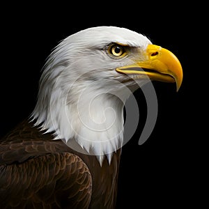 Bald eagle in profile isolated on black background