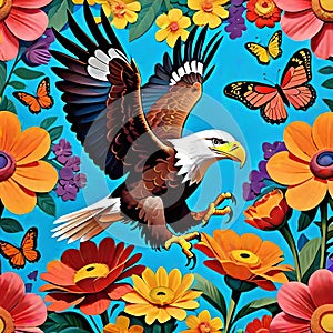 Bald eagle raptor hawk beautiful flight flower butterfly