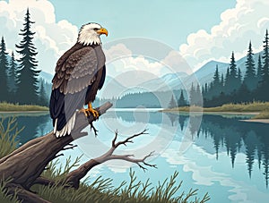 Bald eagle sits on the dead tree