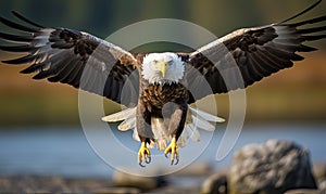 Bald Eagle Soaring Above a Body of Water