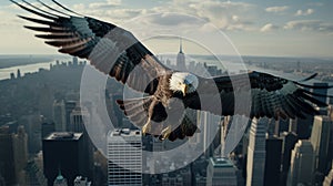 Bald Eagle Soaring Over City: Captivating Depiction Of Life In New York