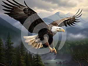 Bald Eagle Spreading Wings