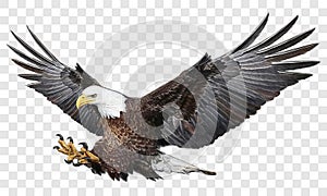 Bald eagle swoop attack hand draw and paint color on checkered background vector