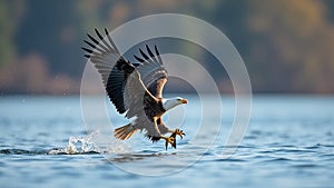 Bald Eagle Taking Flight from Water with Fish