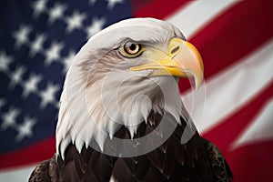 Bald Eagle with USA Flag in the background