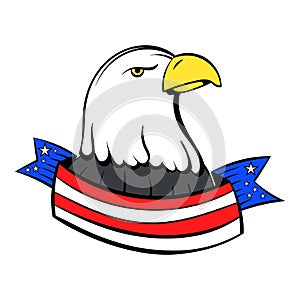 Bald eagle with USA flag icon cartoon