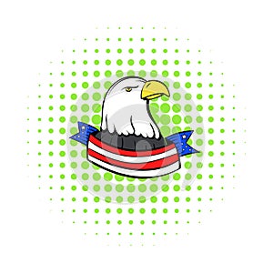 Bald eagle with USA flag icon, comics style