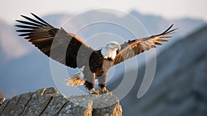 Bald Eagle Wings Landing on Rocky Cliff