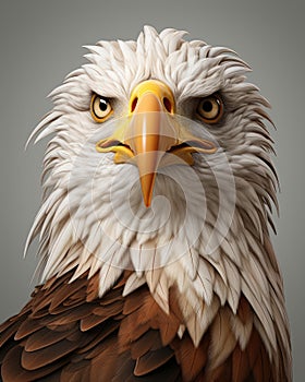 a bald eagle with a yellow beak and brown wings is looking at the camera. generative ai