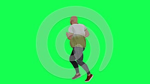 Bald fat man running in circle on green screen