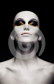 Bald futuristic woman - clean shaven head. Fashion photo