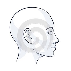 Bald healthy woman face profile grayscale vector illustration