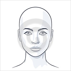 Bald healthy woman full face grayscale vector illustration