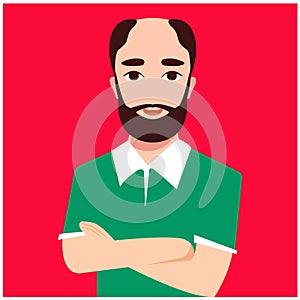 Bald man with brown beard and green t shirt. avatar, comic, upper body