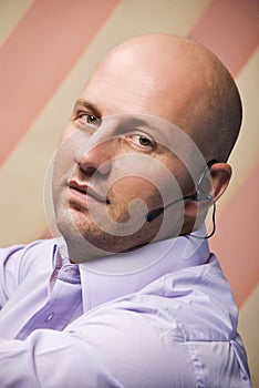 Bald man customer service