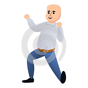Bald man dancing icon, cartoon style