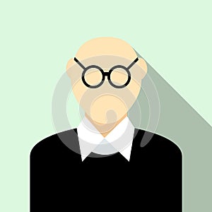 Bald man with glasses icon, flat style