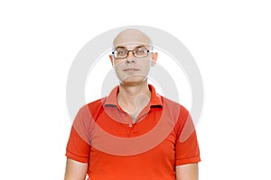 Bald man with glasses. Isolated on white
