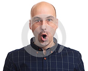 Bald man with shock expression. Isolated