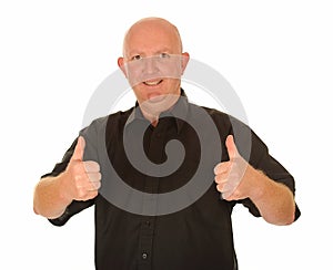 Bald man with thumbs up photo