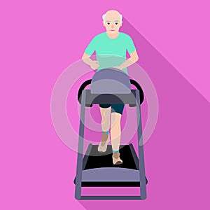 Bald old man treadmill icon, flat style