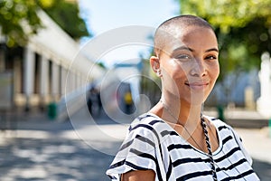 Bald proud stylish girl