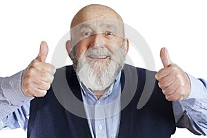 bald senior man with thumbs up