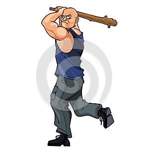 Bald strong man brandishing cudgel