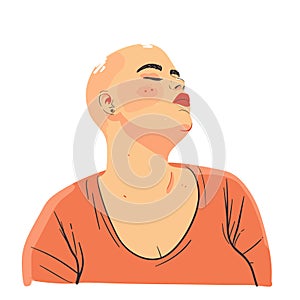 Bald woman confidently looking up, eyes closed, serene expression. Head slightly tilted back photo