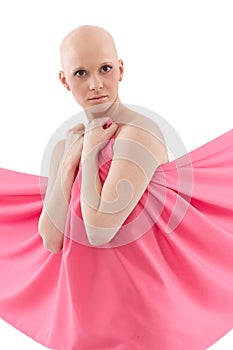 Bald woman in pink - Breast Cancer Awereness photo