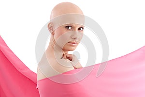 Bald woman in pink - Breast Cancer Awereness photo