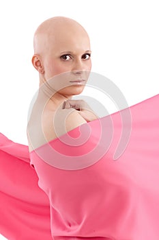 Bald woman in pink - Breast Cancer Awereness photo