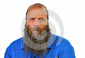 Balding man with long beard isolated