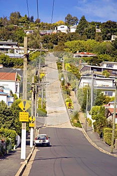 Baldwin Street the world`s steepest street in Dunedin, Otago, South Island, New Zealand.
