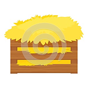 Bale of hay, haystack in wooden box in cartoon style isolated on white background stock vector illustration. Harvest