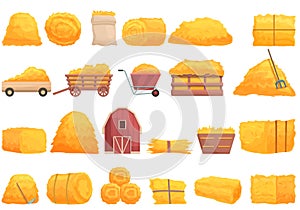 Bale of hay icons set cartoon vector. Agriculture haystack