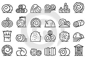 Bale of hay icons set outline vector. Agriculture hay bale