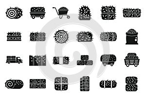 Bale of hay icons set simple vector. Agriculture bale