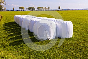 Bale of straw packed in white