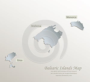 Balearic Islands, Mallorca, Menorca, Ibiza map white blue card paper 3D