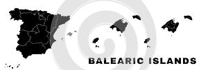 Balearic Islands map, autonomous community in Spain. Spanish administrative regions and municipalities