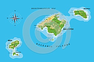 Balearic islands physical map