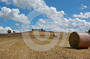 Baled hay field in Chianti, Tuscany.