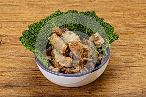 Baled lamb meat in the bowl