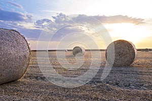 Bales of hay sunset