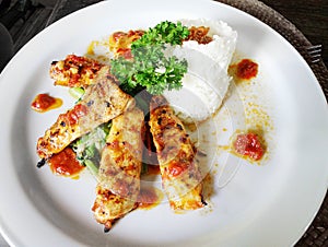 Bali ethnic dish, chicken with ginger sauce