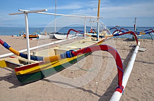 Bali Fishing Boat On Beach, Sanur, Indonesia.