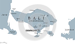 Bali, gray political map, a province and island of Indonesia